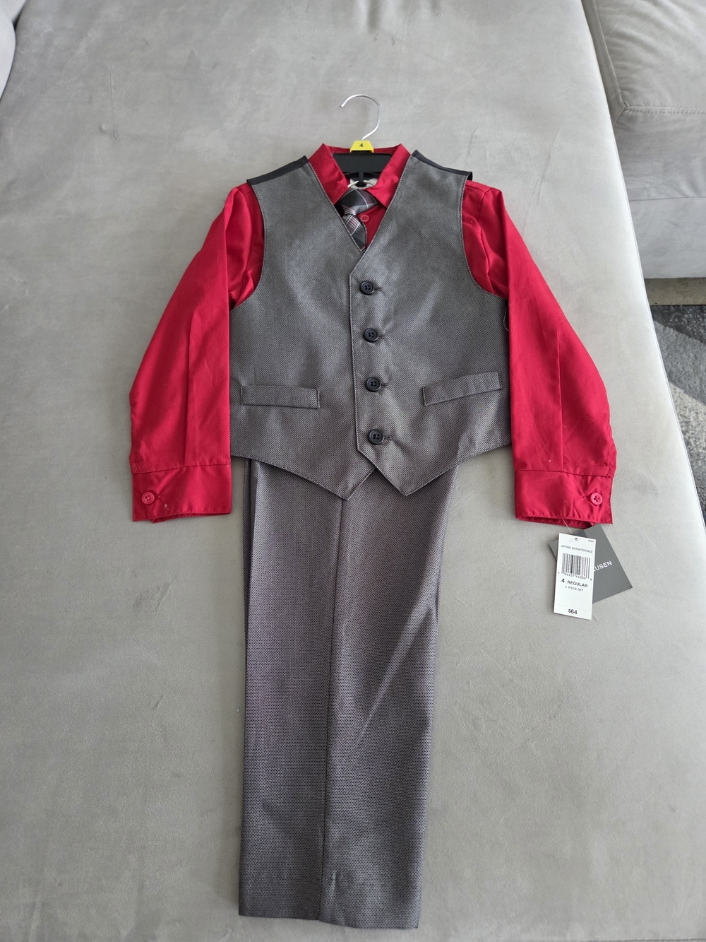 Classic Boys' Red Shirt and Gray Vest Suit Set - Kids Costume